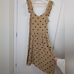 SAINT TROPEZ TAN AND BLACK POLKA DOTS DRESS SIZE MEDIUM
